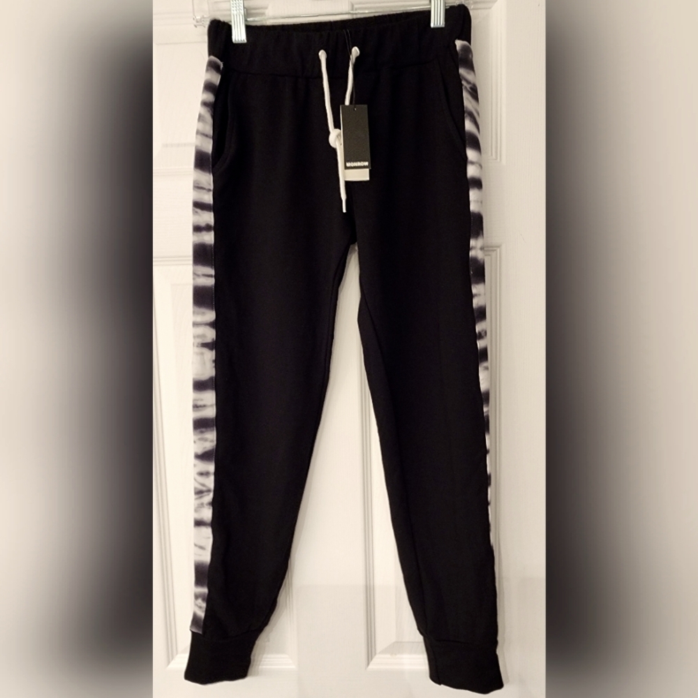 MONROW Sporty Sweatpants w/ Tie-Dye Side Panels in Blk size XS - Picture 4 of 11